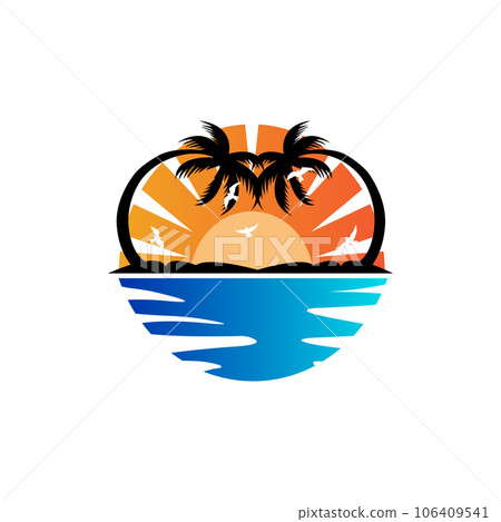 Sunset Logo, Sun Vector, Beach Natural Scenery, Minimalist Design Brand Illustration Sunset Logo, Sun Vector, Beach Natural Scenery, Minimalist Design Brand Illustration 106409541