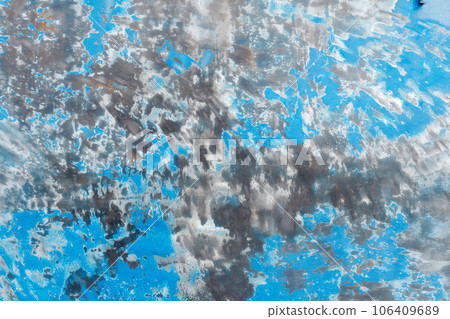 Abstract texture background. Sanded brushed metal surface with blue paint. Empty butt. Abstract texture background. Sanded brushed metal surface with blue paint. Empty butt. 106409689