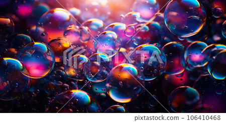 Iridescent liquid melted glass wallpaper. Soap holographic bubble background. 3d abstract dark luxury fluorescent background Iridescent liquid melted glass wallpaper. Soap holographic bubble background. 3d abstract dark luxury fluorescent background 106410468