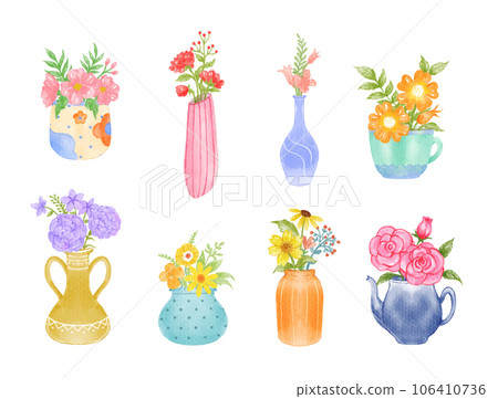Set of Home plants in flowerpot watercolor 106410736