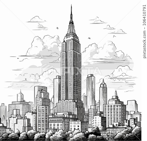 Empire State Building. Empire State Building hand-drawn comic illustration. Vector doodle style cartoon illustration 106410791