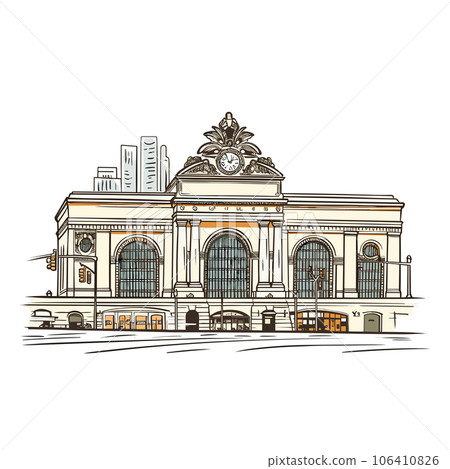 Grand Central Terminal. Grand Central Terminal hand-drawn comic illustration. Vector doodle style cartoon illustration 106410826
