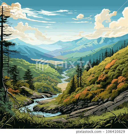 Great Smoky Mountains. Great Smoky Mountains hand-drawn comic illustration. Vector doodle style cartoon illustration Great Smoky Mountains. Great Smoky Mountains hand-drawn comic illustration. Vector doodle style cartoon illustration 106410829