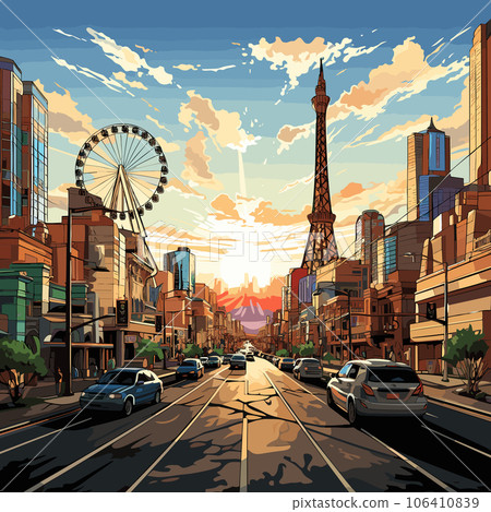 Las Vegas. Las Vegas hand-drawn comic illustration. Vector doodle style cartoon illustration 106410839