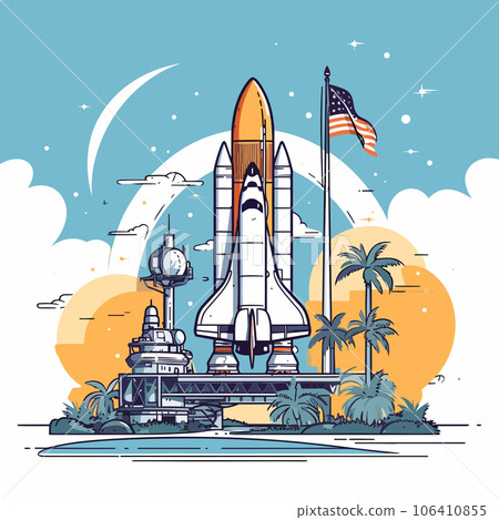 Kennedy Space Center. Kennedy Space Center hand-drawn comic illustration. Vector doodle style cartoon illustration 106410855