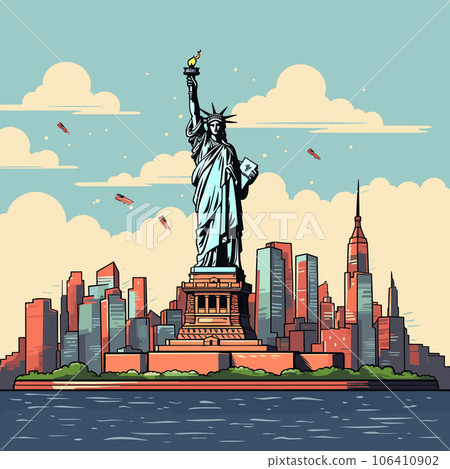 Statue of Liberty. Statue of Liberty hand-drawn comic illustration. Vector doodle style cartoon illustration 106410902