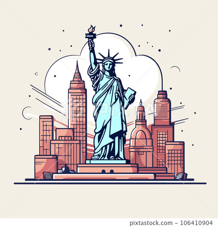 Statue of Liberty. Statue of Liberty hand-drawn comic illustration. Vector doodle style cartoon illustration 106410904