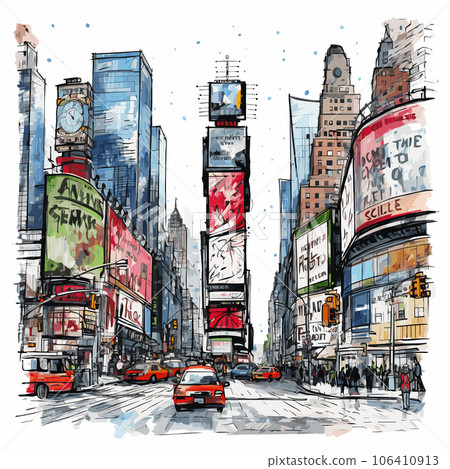 Times Square. Times Square hand-drawn comic illustration. Vector doodle style cartoon illustration Times Square. Times Square hand-drawn comic illustration. Vector doodle style cartoon illustration 106410913