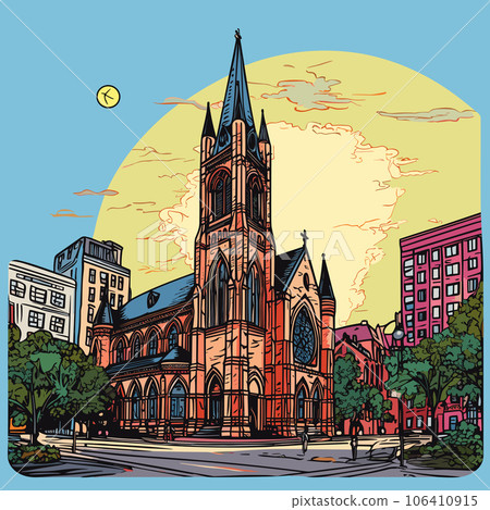 Trinity Church in Boston. Trinity Church in Boston hand-drawn comic illustration. Vector doodle style cartoon illustration Trinity Church in Boston. Trinity Church in Boston hand-drawn comic illustration. Vector doodle style cartoon illustration 106410915
