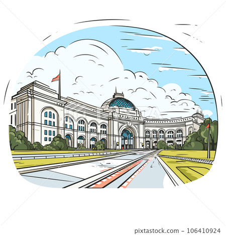 Union Station in Washington. Union Station hand-drawn comic illustration. Vector doodle style cartoon illustration 106410924
