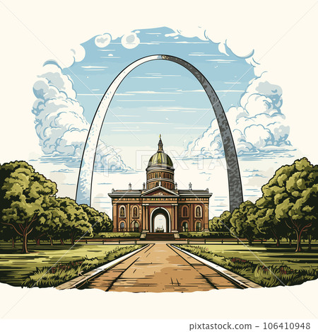 Gateway Arch. Gateway Arch hand-drawn comic illustration. Vector doodle style cartoon illustration 106410948