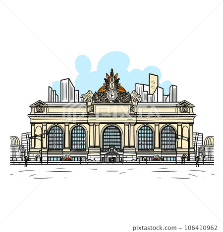 Grand Central Terminal. Grand Central Terminal hand-drawn comic illustration. Vector doodle style cartoon illustration Grand Central Terminal. Grand Central Terminal hand-drawn comic illustration. Vector doodle style cartoon illustration 106410962