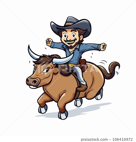 Cowboy riding a bull. Rodeo. Cowboy riding a bull hand-drawn comic illustration. Vector doodle style cartoon illustration Cowboy riding a bull. Rodeo. Cowboy riding a bull hand-drawn comic illustration. Vector doodle style cartoon illustration 106410972