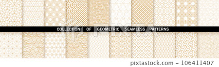 Geometric set of seamless gold and white patterns. Simpless vector graphics 106411407