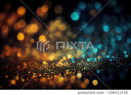 A beautiful abstract glitter defocused background, with a mix of blue and gold colors and a sparkling bokeh texture. Perfect for holiday designs and festive celebrations. AI Generative. A beautiful abstract glitter defocused background, with a mix of blue and gold colors and a sparkling bokeh texture. Perfect for holiday designs and festive celebrations. AI Generative. 106411536