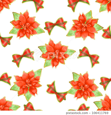 Christmas pattern with ribbon and poinsettia Christmas pattern with ribbon and poinsettia 106411769