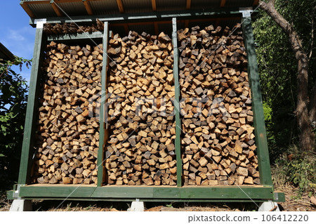 Firewood dried and stored in the firewood shelf 106412220