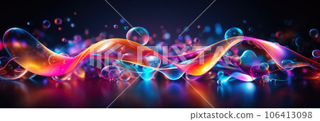Iridescent liquid melted glass wallpaper. Soap holographic bubble background. 3d abstract dark luxury fluorescent background 106413098