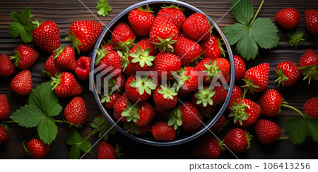 Strawberry banner. Bowl full of strawberries. Close-up food photography background Strawberry banner. Bowl full of strawberries. Close-up food photography background 106413256