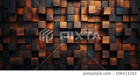 Wood background. Modern wooden facing background. Dark wooden banner. Rustic three-dimensional wood texture 106413283