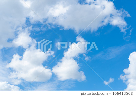 Blue Sky with White Clouds, Sunny Cloudy Sky Texture Background, Fluffy Clouds Pattern, Sunny Cumulus 106413568