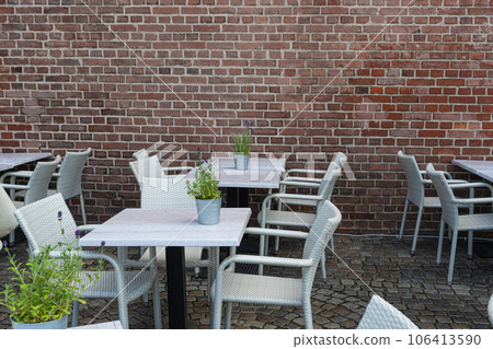 Street Restaurant Table, Empty Cafe Tables, Bar Terrace, Outdoor Restaurants, Outside Trattoria 106413590