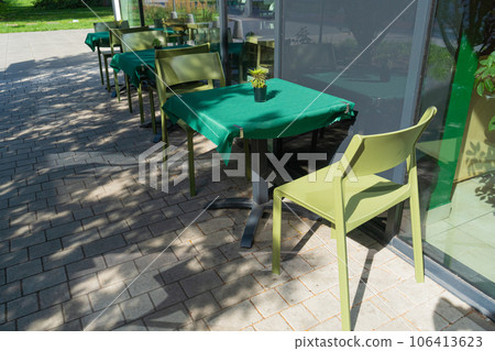 Street Restaurant Table, Empty Cafe Tables, Bar Terrace, Outdoor Restaurants, Outside Trattoria 106413623