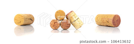 Used Wine Corks Isolated, Naturel Cork Stopper, Eco Cork Cap on White Background 106413632