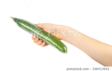 Plastic Wrapped Cucumber, Vegetable in Film Packaging, Film Wrap Food, Eat Plastic Concept Plastic Wrapped Cucumber, Vegetable in Film Packaging, Film Wrap Food, Eat Plastic Concept 106413642