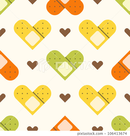 Flat cute seamless pattern of medical plaster with hearts. 106413674