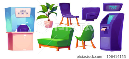 Bank office interior furniture with atm, counter 106414133