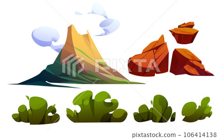 Volcano eruption cartoon vector set 106414138