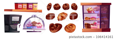 Bakery shop interior inside cartoon vector set 106414161