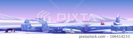 Polluted with garbage winter cartoon landscape. 106414233