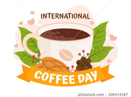 International Coffee Day Vector Illustration on 1st October with Scented Drink and Brown Background in Flat Cartoon Hand Drawn Templates 106414307