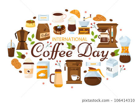 International Coffee Day Vector Illustration on 1st October with Scented Drink and Brown Background in Flat Cartoon Hand Drawn Templates 106414310