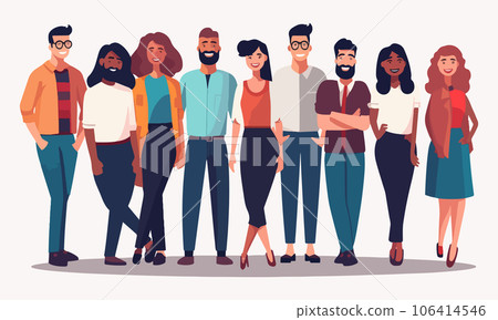 Group of young friendly people. Man and woman professionals vector illustration Group of young friendly people. Man and woman professionals vector illustration 106414546