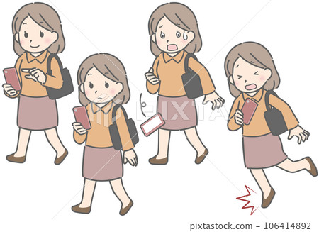 Various walking smartphones Young woman (plain clothes) 106414892