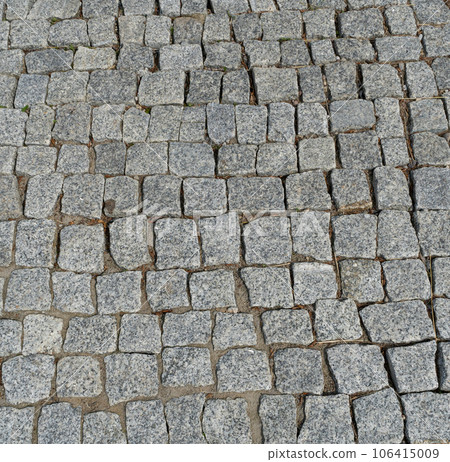 Old Stone Pavement Texture Background, Granite Cobblestone Road Pattern, Vintage Block Sidewalk 106415009