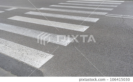 Paved Pedestrian Crossing, Grey White Crosswalk, Safety Zebra on Modern Tiles Pathway 106415030