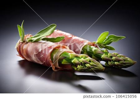 Asparagus Wrapped with Ham, Asparagus Rolled with Prosciutto Abstract Generative AI Illustration 106415056