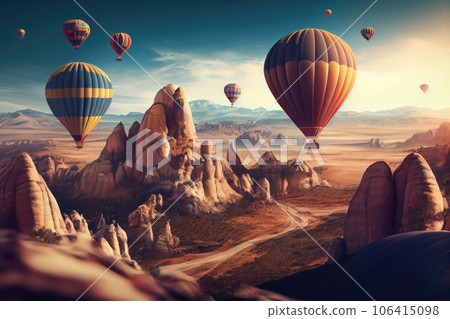 Balloon Tourism, Air Balloons in Sky, Ballooning Drawing Imitation, Abstract Generative AI Illustration Balloon Tourism, Air Balloons in Sky, Ballooning Drawing Imitation, Abstract Generative AI Illustration 106415098