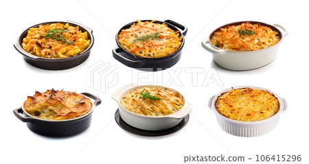 Baked Julienne with Mushrooms and Chicken, Casserole Mushrooms Gratin, Abstract Generative AI Illustration Baked Julienne with Mushrooms and Chicken, Casserole Mushrooms Gratin, Abstract Generative AI Illustration 106415296