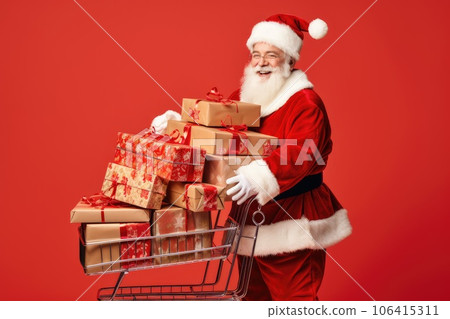 Fun Santa Riding Moped Carrying Pile Stack Fairy Purchases, Generative AI Illustration Fun Santa Riding Moped Carrying Pile Stack Fairy Purchases, Generative AI Illustration 106415311