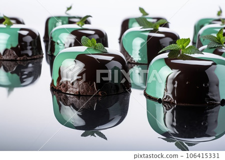 Chocolate Mint Cake, Green Glazed Pastry, Mint Cake, Abstract Generative AI Illustration Chocolate Mint Cake, Green Glazed Pastry, Mint Cake, Abstract Generative AI Illustration 106415331
