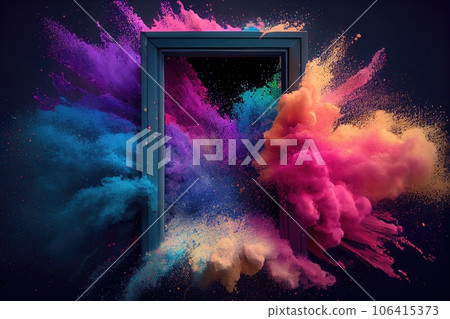Color Powder Burst Frame, Colored Splash, Colorful Explosion and Frame, Abstract Generative AI Illustration 106415373