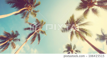 Summer holidays travel concept. Palm trees against blue sky Summer holidays travel concept. Palm trees against blue sky 106415515