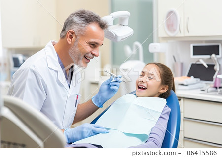 Dentist and Patient in Dentist Office, Friendly Tooth Clinic, Happy Patient, Generative AI Illustration 106415586