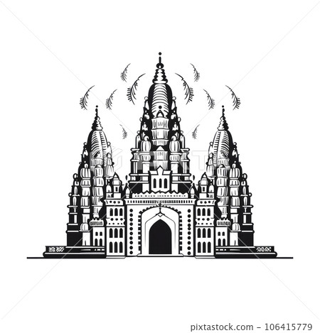 Indian Temple Icon, Asia Palace Isolated, Ancient Mosque Silhouette, Historical Indian Castle Minimal 106415779