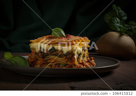 Lasagna Piece, Italian Cuisine Recipe, Cheese Lasagne, Lasagna Portion, Abstract Generative AI Illustration Lasagna Piece, Italian Cuisine Recipe, Cheese Lasagne, Lasagna Portion, Abstract Generative AI Illustration 106415812